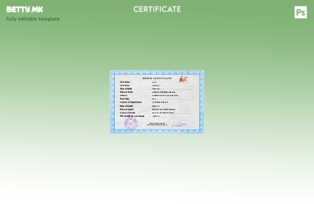 модерен стил на шаблон за PSD сертификат за смрт од Северна Ирска